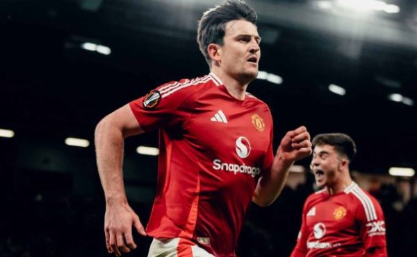 Harry Maguire merayakan gol penentu kemenangan Manchester United atas Lyon di Liga Europa (Doc, Official ManUtd)
