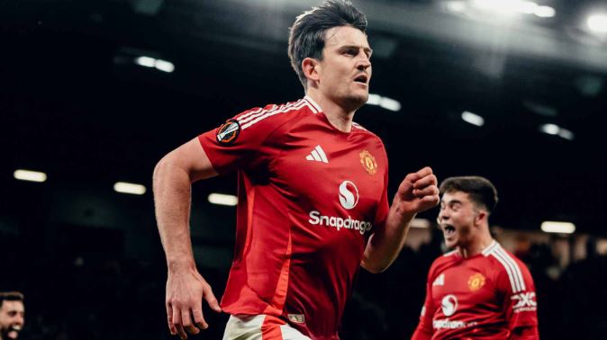 Harry Maguire merayakan gol penentu kemenangan Manchester United atas Lyon di Liga Europa (Doc, Official ManUtd)