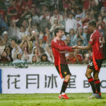 Chido Obi merayakan gol bersama rekan setim Manchester United di Hong Kong Stadium.(c) Official ManUtd