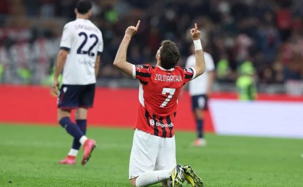 Gimenez merayakan gol ke gawang Bologna di San Siro. (Dok. Official AC Milan)