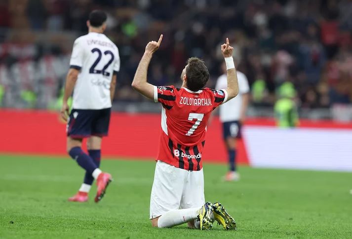 Gimenez merayakan gol ke gawang Bologna di San Siro. (Dok. Official AC Milan)