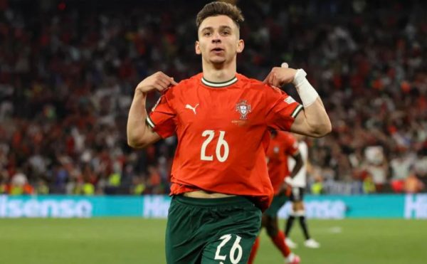 Francisco Conceição mencetak gol ke gawang Jerman di semifinal UEFA Nations League 2025.(c)uefa.com