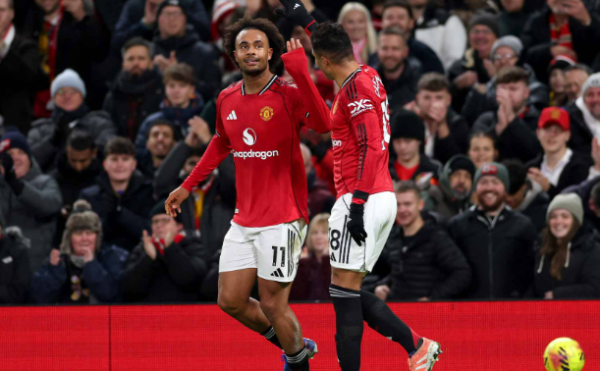 Joshua Zirkzee merayakan gol Manchester United saat menghadapi Wolves di Old Trafford. (Pho : @officialManUtd)