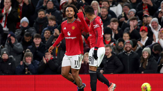 Joshua Zirkzee merayakan gol Manchester United saat menghadapi Wolves di Old Trafford. (Pho : @officialManUtd)