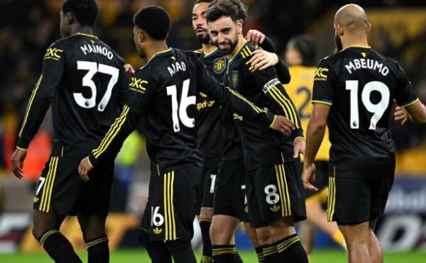 Manchester United merayakan gol dalam kemenangan 1-4 atas Wolves. (Pho : Ofiicial ManUtd)