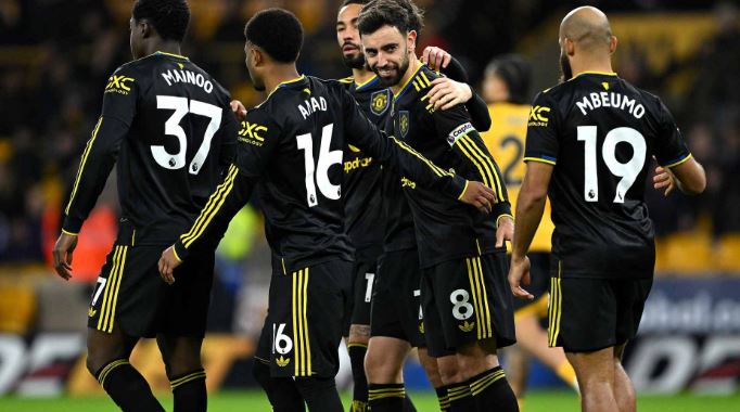 Manchester United merayakan gol dalam kemenangan 1-4 atas Wolves. (Pho : Ofiicial ManUtd)