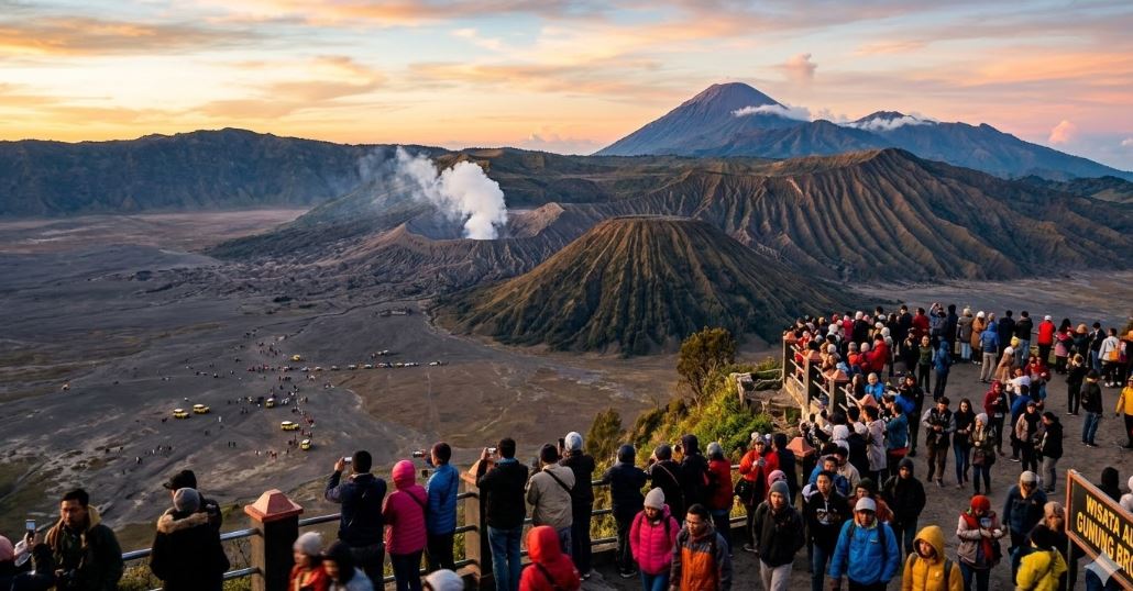 Wisatawan menikmati panorama Gunung Bromo saat liburan di Jawa Timur
