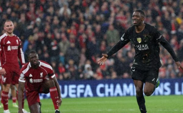 Selebrasi pemain PSG Ousmane Dembélé setelah Mencetak Gol dan lolos semifinal Liga Champions 2026 (Photo : UEFA)