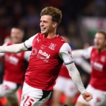Pemain Fleetwood Town merayakan kemenangan atas Arsenal di Carabao Cup.